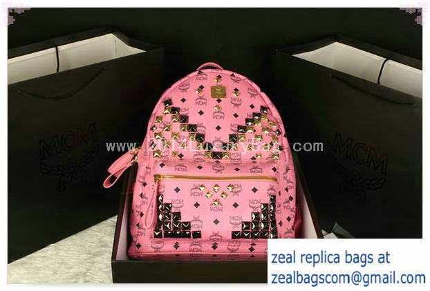 High Quality Replica MCM Stark Backpack Jumbo in Calf Leather 8100 Pink - Click Image to Close
